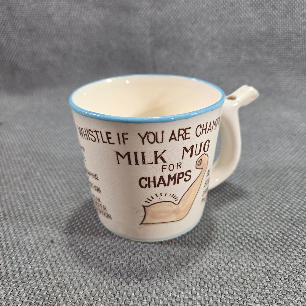 VTG Whistle Handle Milk Mug For Champs Ceramic Kids Cup Whistle Japan 50s 60s